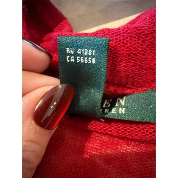 Lauren Ralph Lauren Red 100% Linen Open Front Waterfall Cardigan 3X RN 41381 - Picture 8 of 8